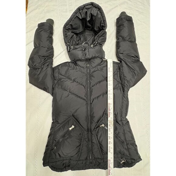 J Crew Women's Down Filled Black Puffer Jacket Coat Hood Zip Pockets Medium - Picture 6 of 12